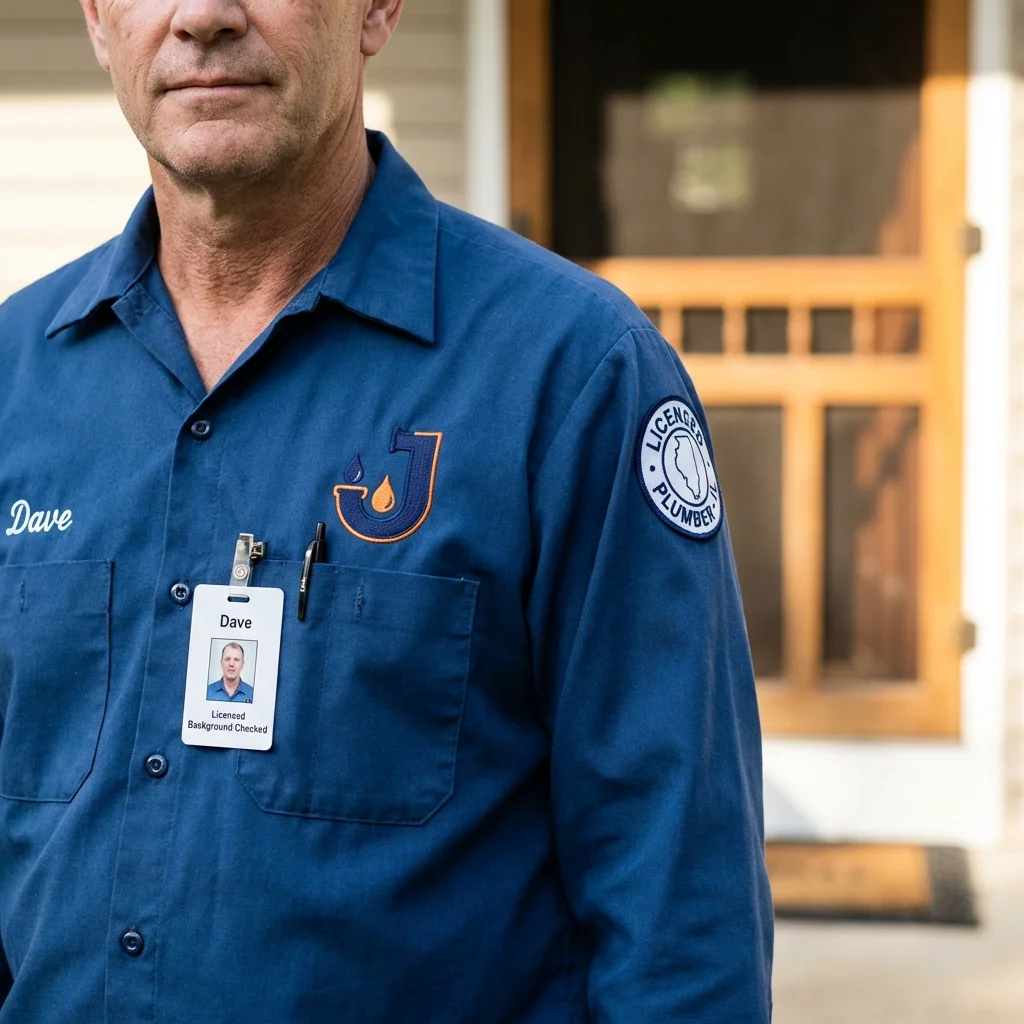 Licensed plumber showing ID badge in Montpelier, IN