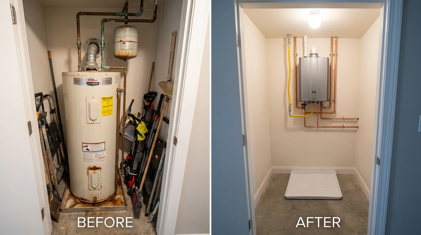 Tank water heater versus wall-mounted tankless unit comparison for Montpelier, IN homeowners